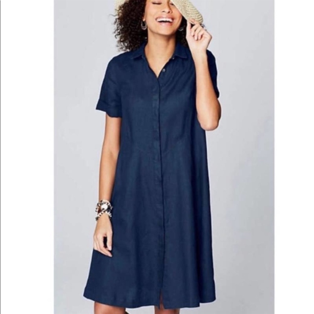 J Jill Love Linen Navy Button Down Shirt Dress in size Small